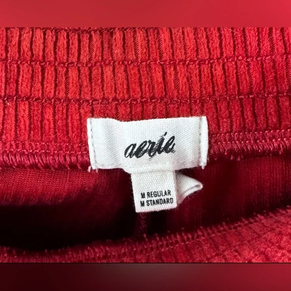 Aerie Groove-On Velour High Rise Flare Pants Ribbed Retro Red Medium EUC - Picture 6 of 6